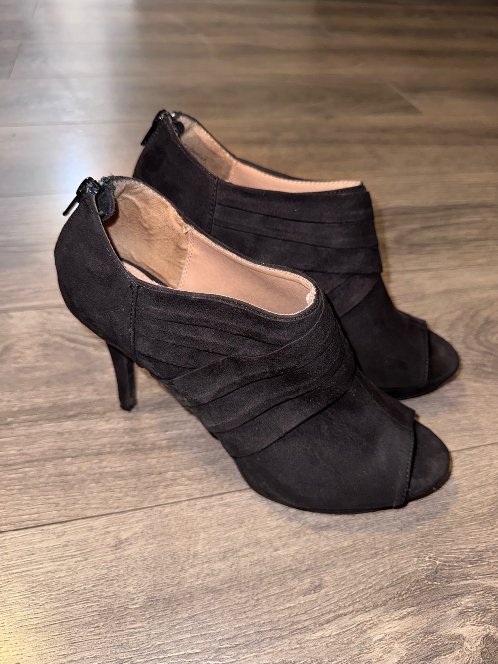 Report Black Suede Peep-Toe Ankle Booties